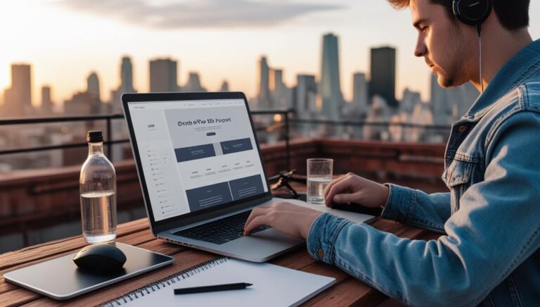 Leonardo_Phoenix_10_A_freelancer_is_working_remotely_on_a_roof_0